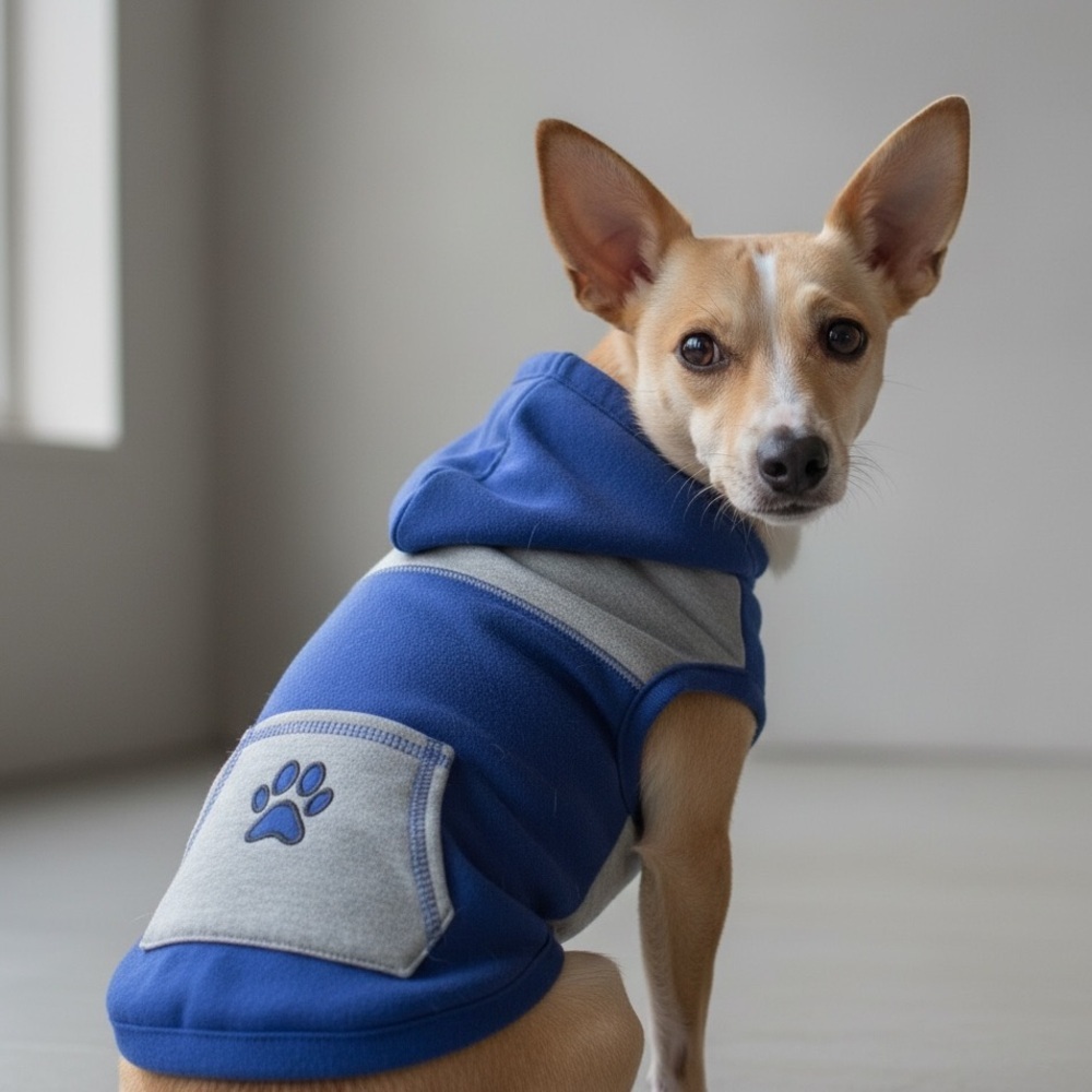 Blue and Gray Dog Hoodie with Paw Print